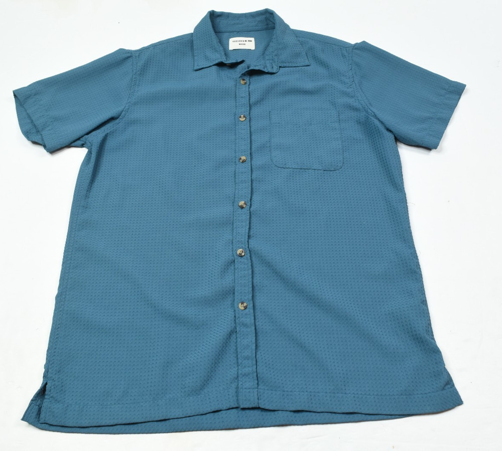 Hudson & Barrow Wovens Shirt Mens Large Short Sleeve Button-Up Slim Fit Blue